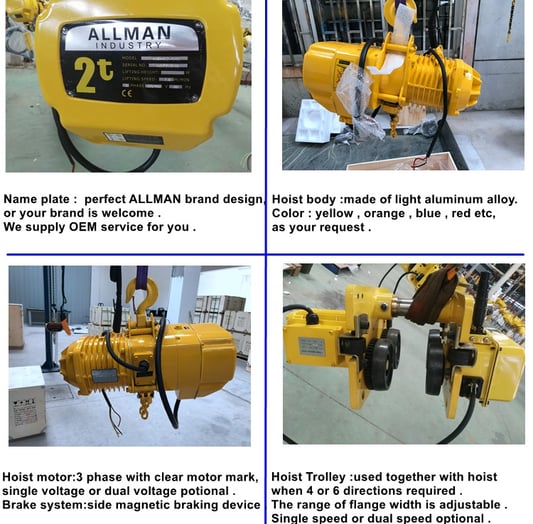 2 ton electric chain hoist with trolley