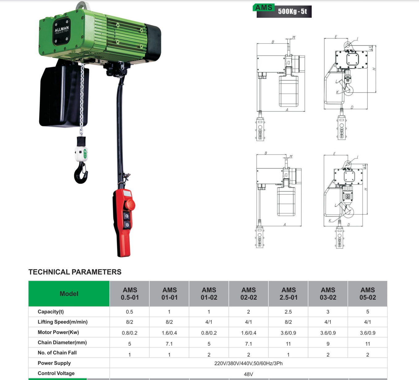 AMS Series Dual Speed Electric Chain Hoist